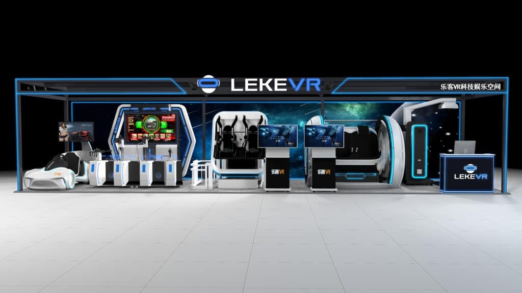 Advanced virtual reality and simulation equipment display at LEKE VR, showcasing cutting-edge immersive technology solutions for entertainment, training, and education applications.