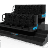 Modern VR ride simulator with multiple seats for immersive virtual experiences, ideal for entertainment venues and theme parks.