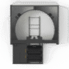 A machine used for industrial or scientific purposes, featuring a circular opening and a control panel, likely related to manufacturing or research processes.