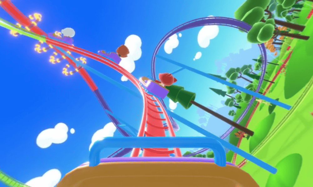 Exciting roller coaster ride with vibrant colors and scenic views at Lekevrexport amusement park, showcasing thrilling twists and turns for visitors seeking adventure.