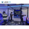 Virtual Reality Gaming Area. Immersive VR gaming setup with multiple players using VR headsets and controllers in a modern, high-tech environment for entertainment and gaming experiences.