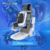 Flight Simulator. A high-tech flight simulator with a realistic cockpit and immersive virtual reality for advanced pilot training and entertainment experiences.