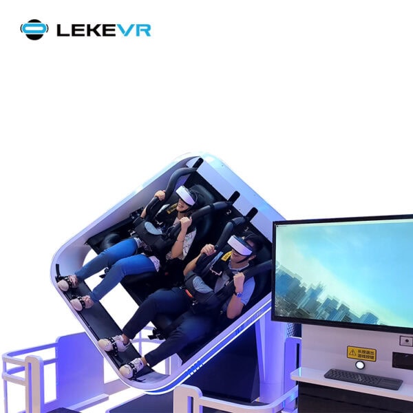 Immersive virtual reality simulator with two passengers, high-tech headsets, and realistic motion for gaming and entertainment at LekevrExport.