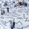 Time Travel VR Experience to Explore Abstract Geometric Art and Modern Design at LEKE VREXPORT. Immersive VR experience with a large geometric clock-inspired installation at LEKE VREXPORT, showcasing innovative virtual reality technology for an engaging artistic environment.
