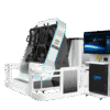 A detailed virtual reality simulator with multiple seats and a large display screen, designed for immersive VR experiences and training purposes.