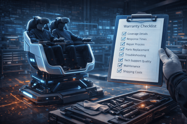 Virtual reality training session with technicians in a futuristic control room, emphasizing technology and maintenance expertise.