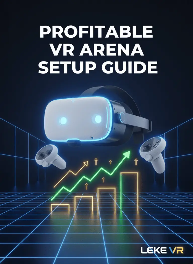 VR headset with controllers over a digital graph, illustrating growth and profitability in virtual reality arena setup.