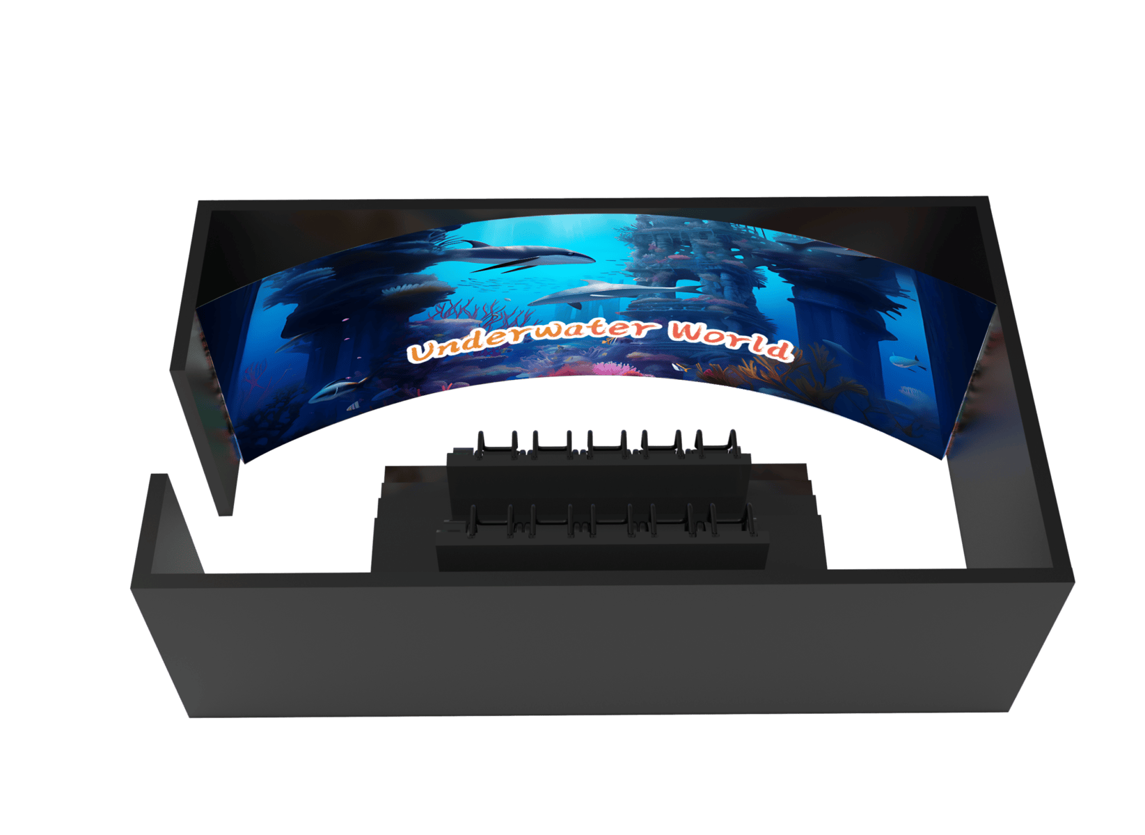 Arc display flying cinema 3D rendering by LEKE VR with curved screen motion theatre