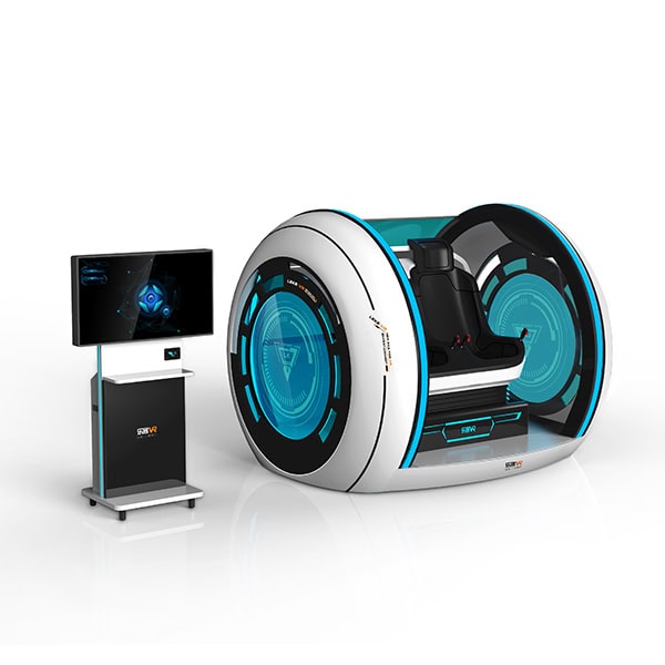 Space Shuttle 2.0 9D VR simulator product rendering — dual-seat sci-fi cockpit cinema pod by LEKE VR