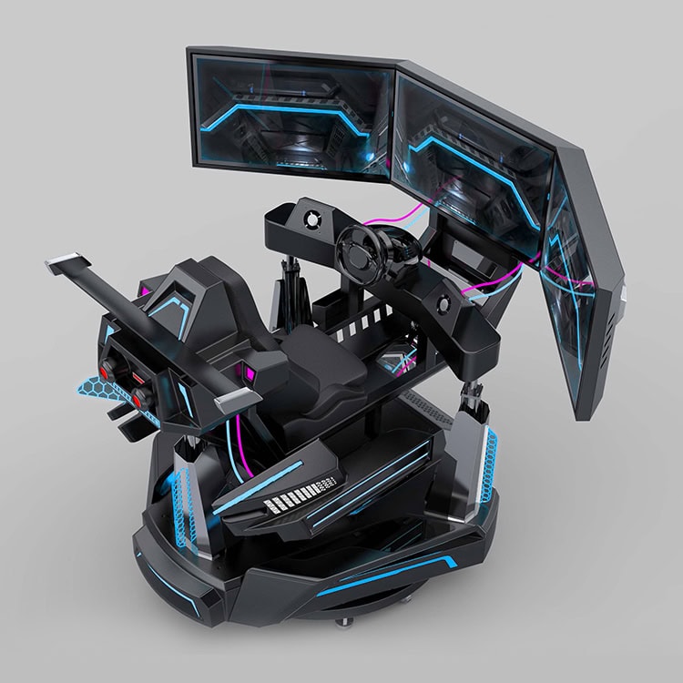 3DOF Racing Simulator | Commercial Triple-Screen Motion Racing 6 High-tech 3DOF racing simulator with triple screens, realistic steering wheel, and immersive controls for professional racing experience.