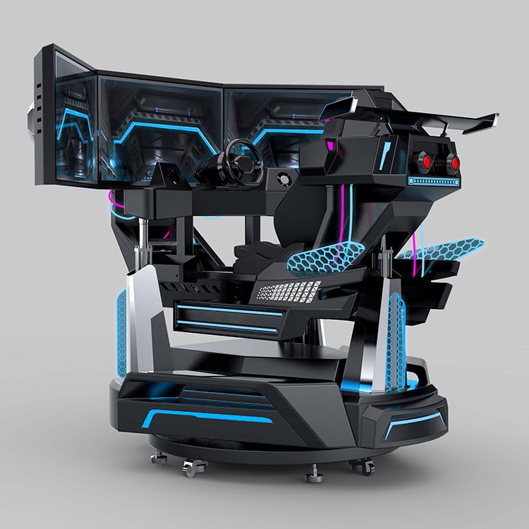 3DOF Racing Simulator | Commercial Triple-Screen Motion Racing 4 Futuristic 3DOF racing simulator with triple screens, immersive cockpit, and advanced motion system for realistic racing experiences.